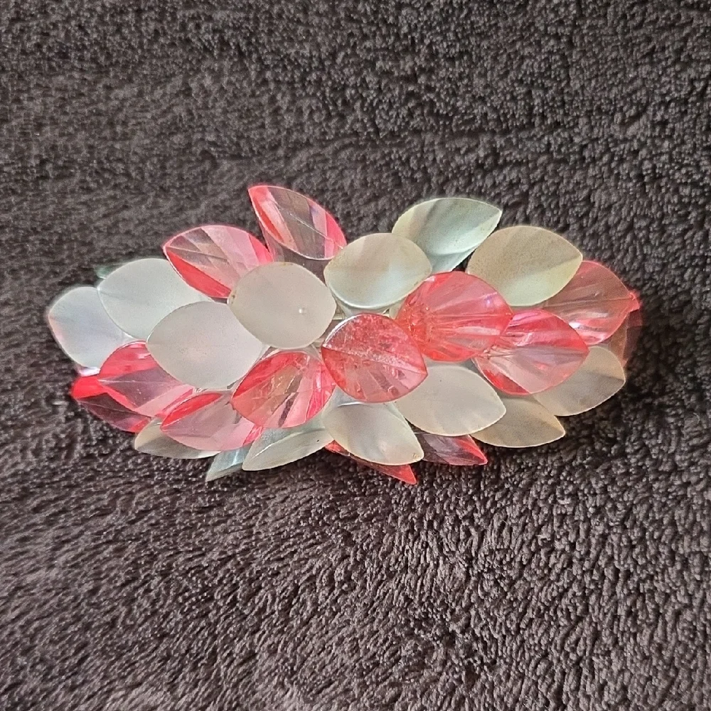 Vintage Floral Lucite/acrylic Hair Barrette — Pink & Iridescent